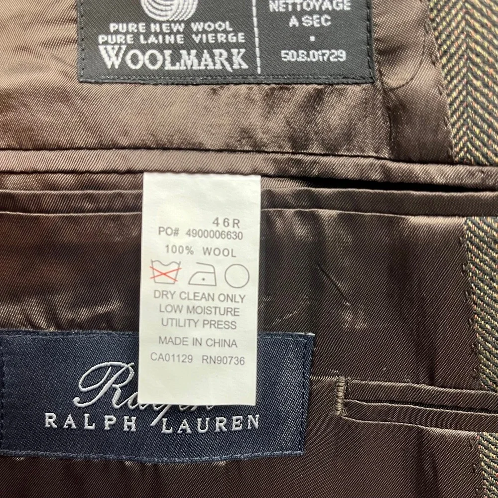 Ralph Lauren Blazer Mens 46R Brown Herringbone Wool Sport Coat suit coat classic